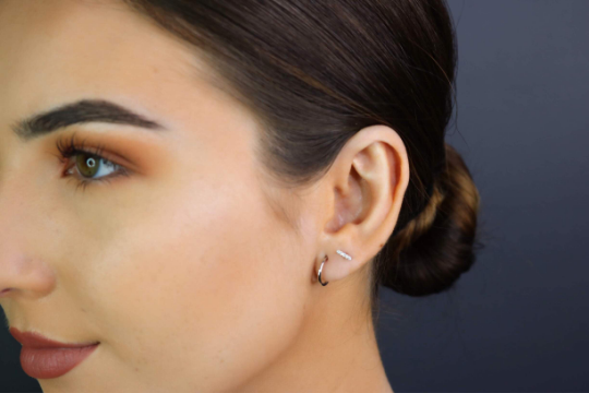 14K Gold Diamond Bar Stud Earrings | Single or Pair